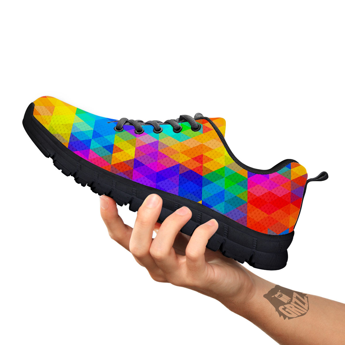 Rainbow Geometric Print Pattern Black Sneaker-grizzshop