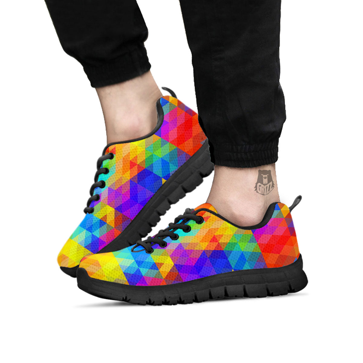Rainbow Geometric Print Pattern Black Sneaker-grizzshop
