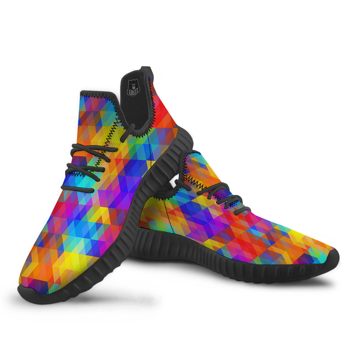 Rainbow Geometric Print Pattern Black Walking Shoes-grizzshop