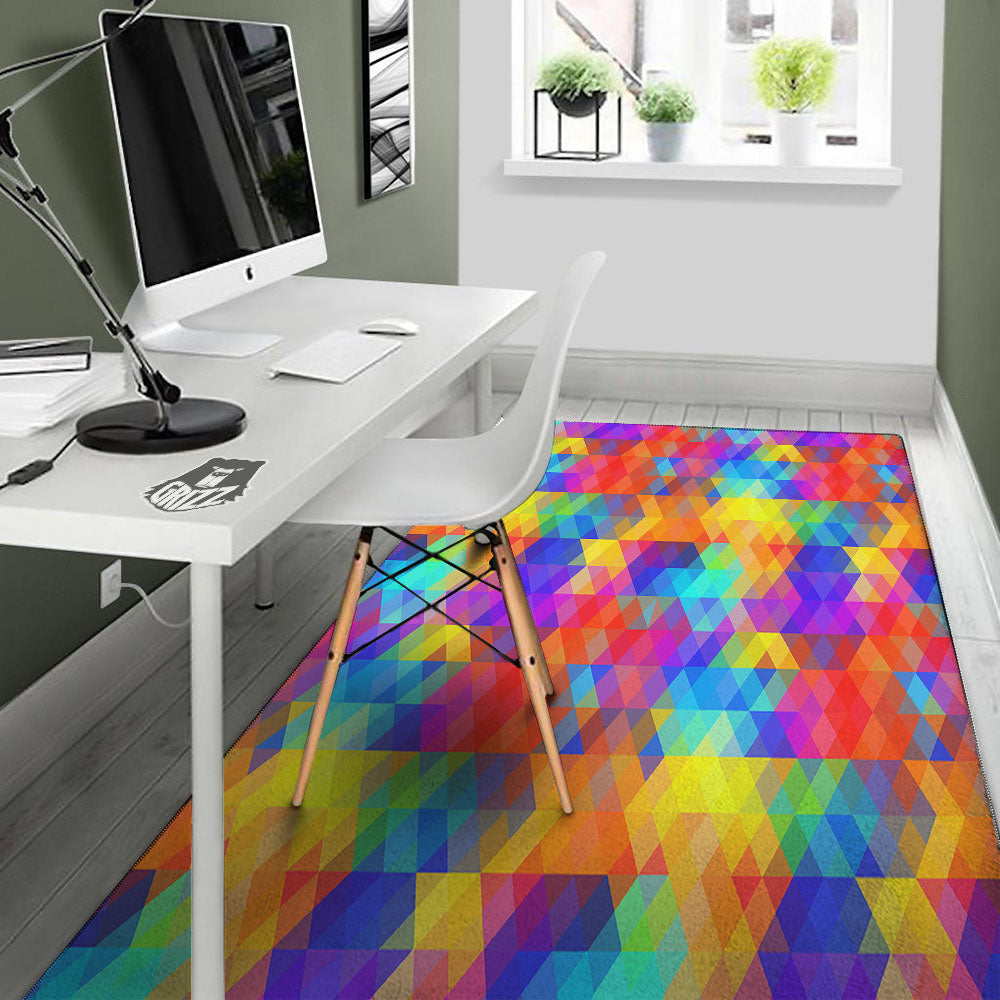 Rainbow Geometric Print Pattern Floor Mat-grizzshop