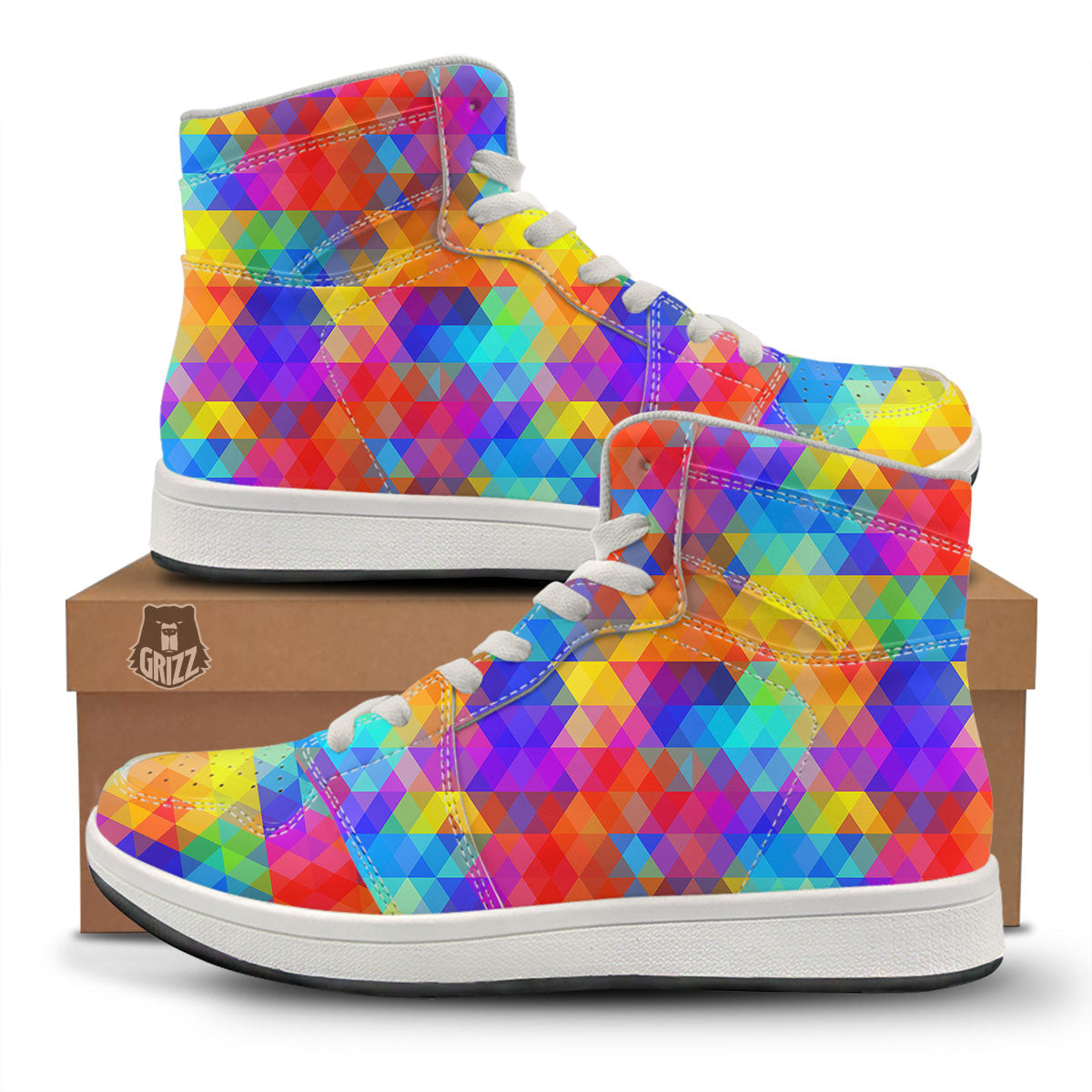 Rainbow Geometric Print Pattern High Top Sneakers-grizzshop