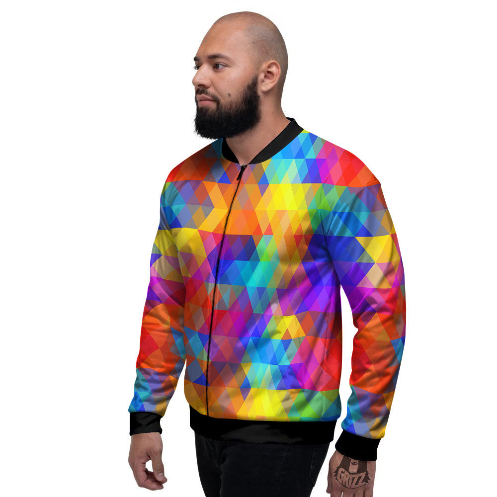 Rainbow Geometric Print Pattern Men's Bomber Jacket-grizzshop