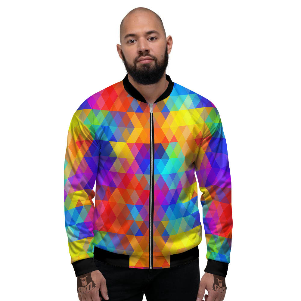 Rainbow Geometric Print Pattern Men's Bomber Jacket-grizzshop