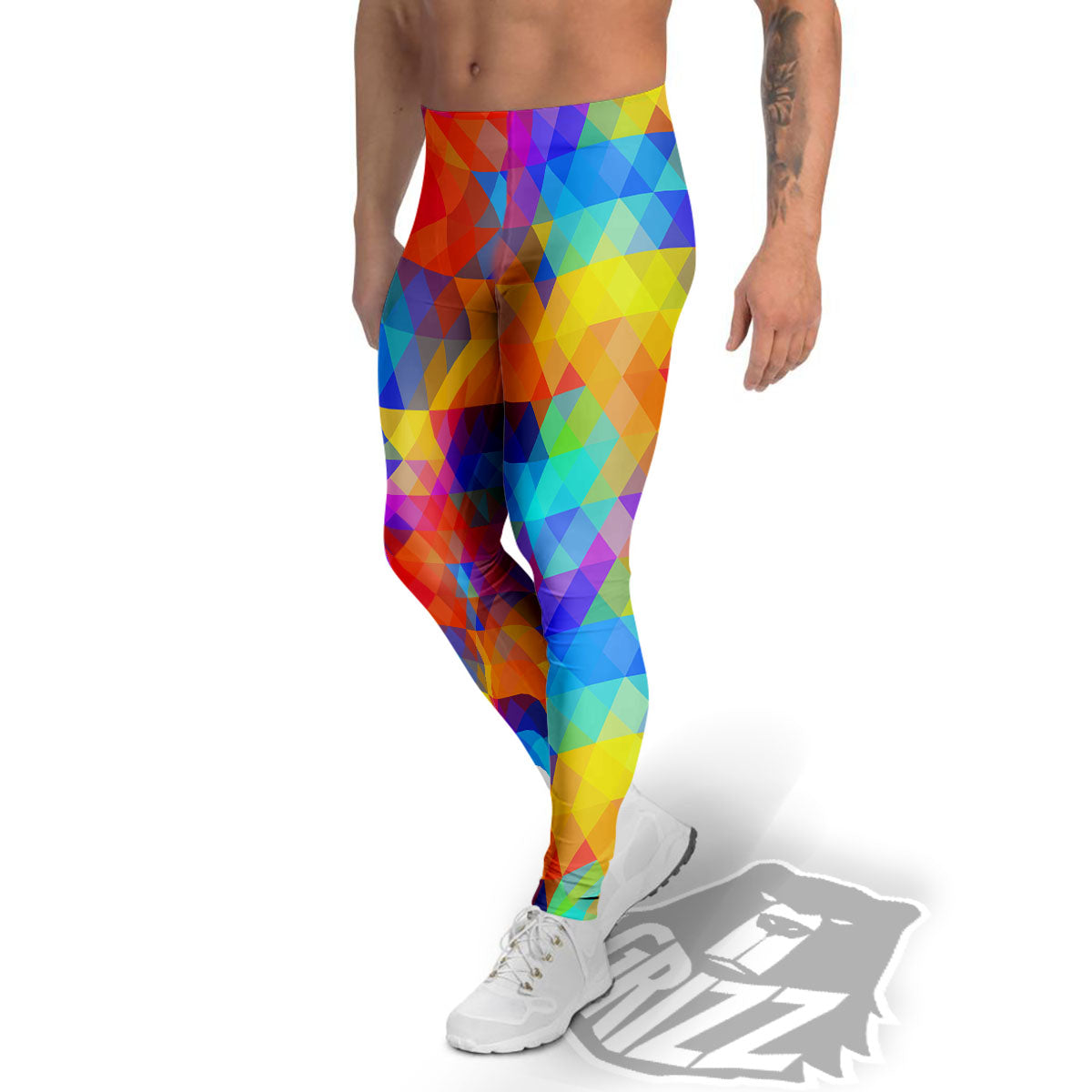 Rainbow Geometric Print Pattern Men's Leggings-grizzshop