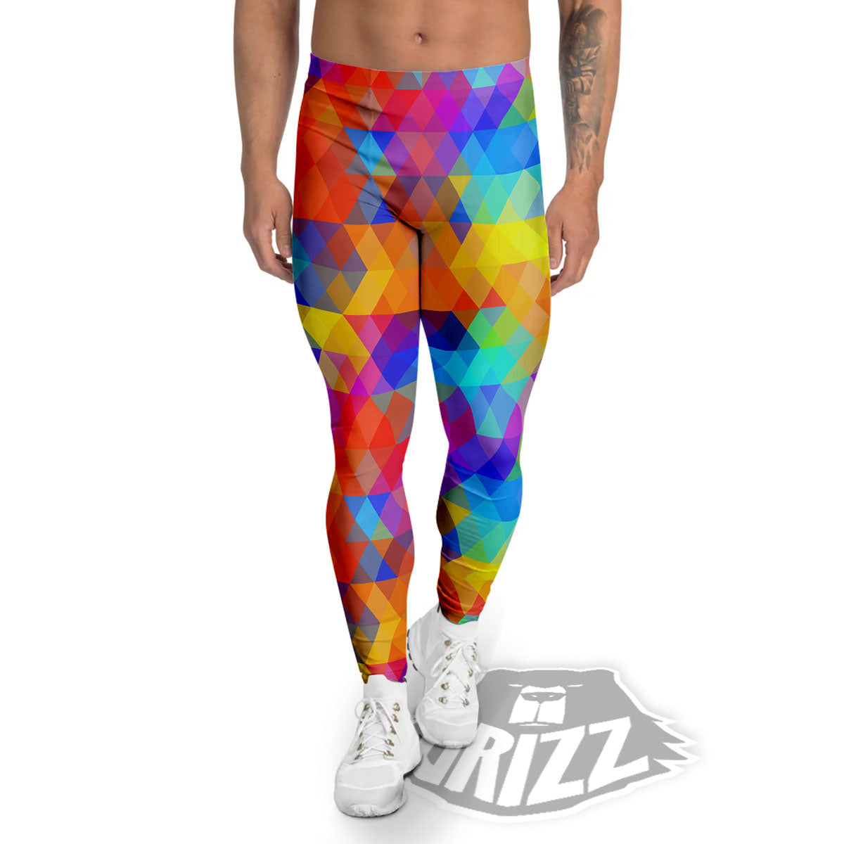 Rainbow Geometric Print Pattern Men's Leggings-grizzshop
