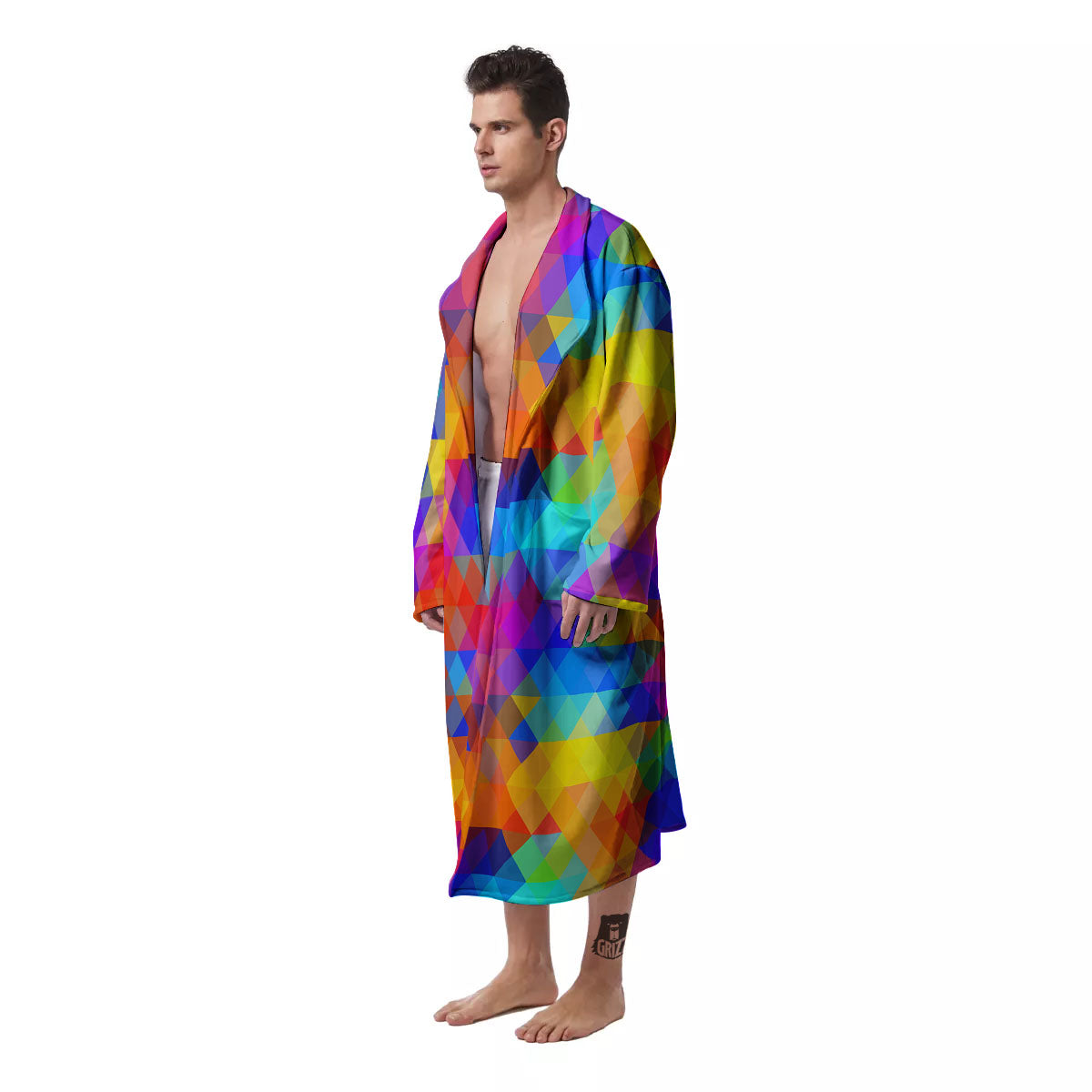 Rainbow Geometric Print Pattern Men's Robe-grizzshop