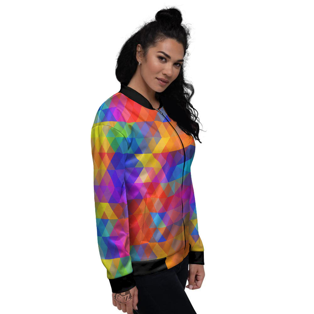 Rainbow Geometric Print Pattern Women's Bomber Jacket-grizzshop