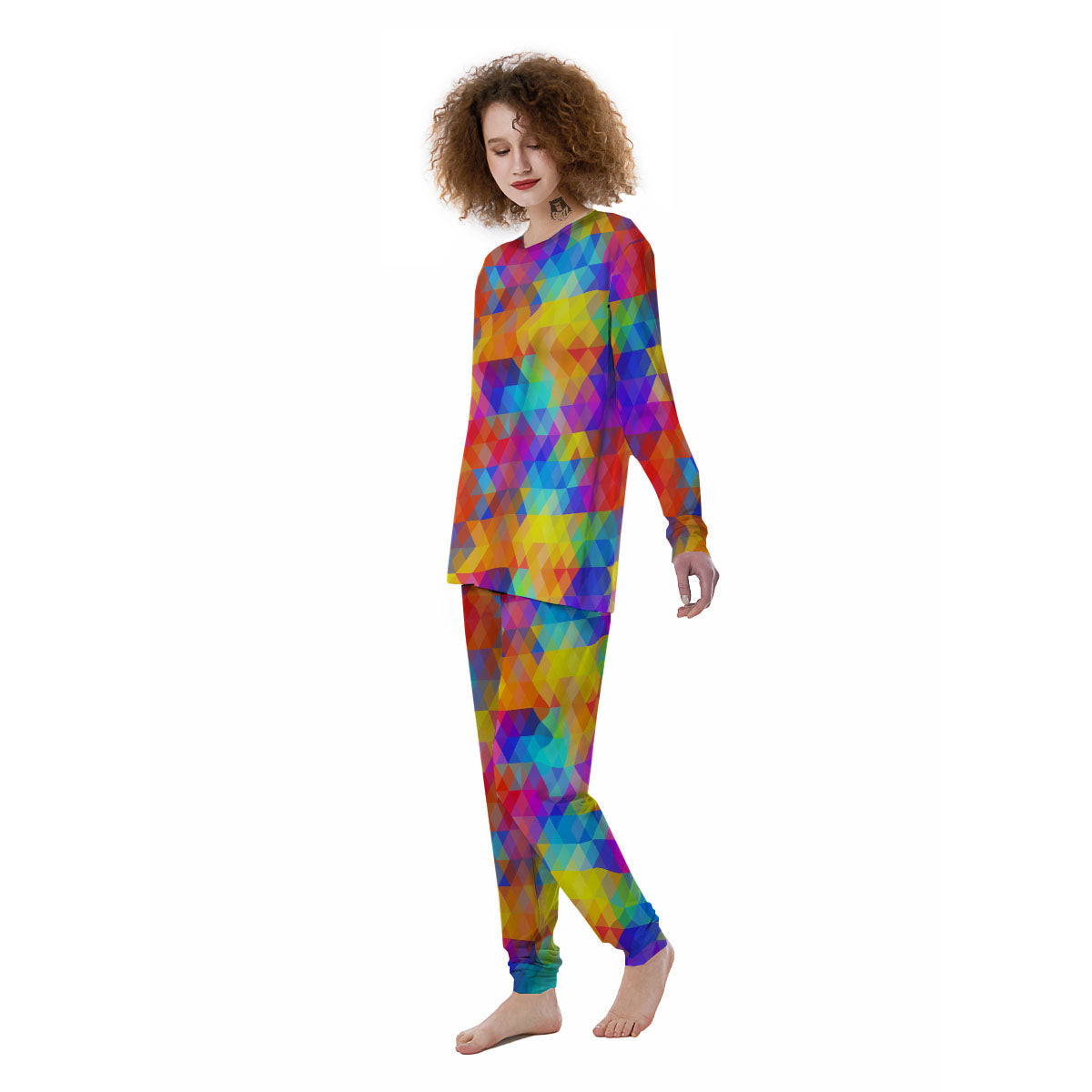 Rainbow Geometric Print Pattern Women's Pajamas-grizzshop