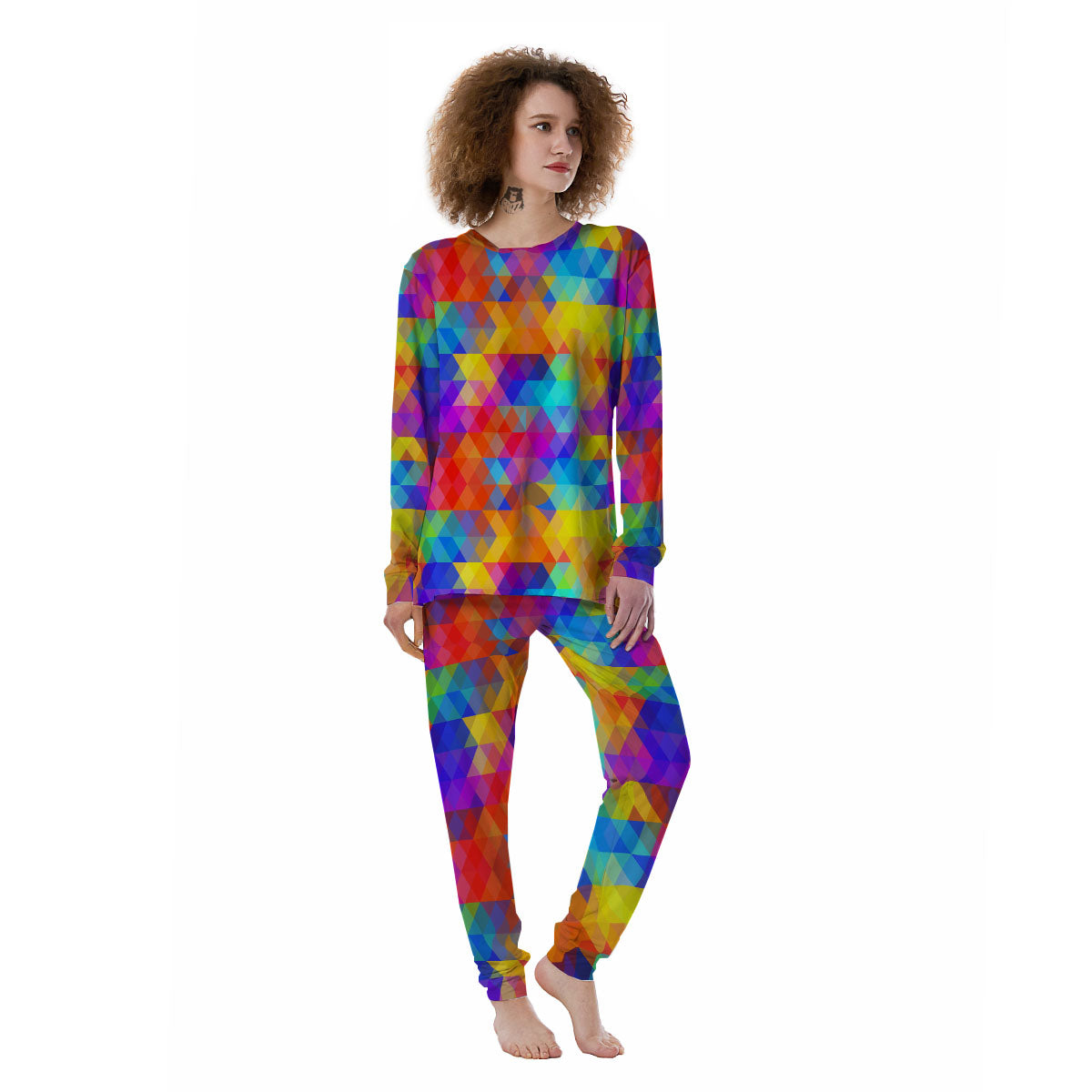 Rainbow Geometric Print Pattern Women's Pajamas-grizzshop
