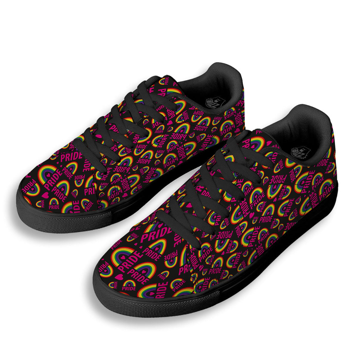 Rainbow Heart LGBT Pride Print Pattern Black Low Top Sneakers-grizzshop