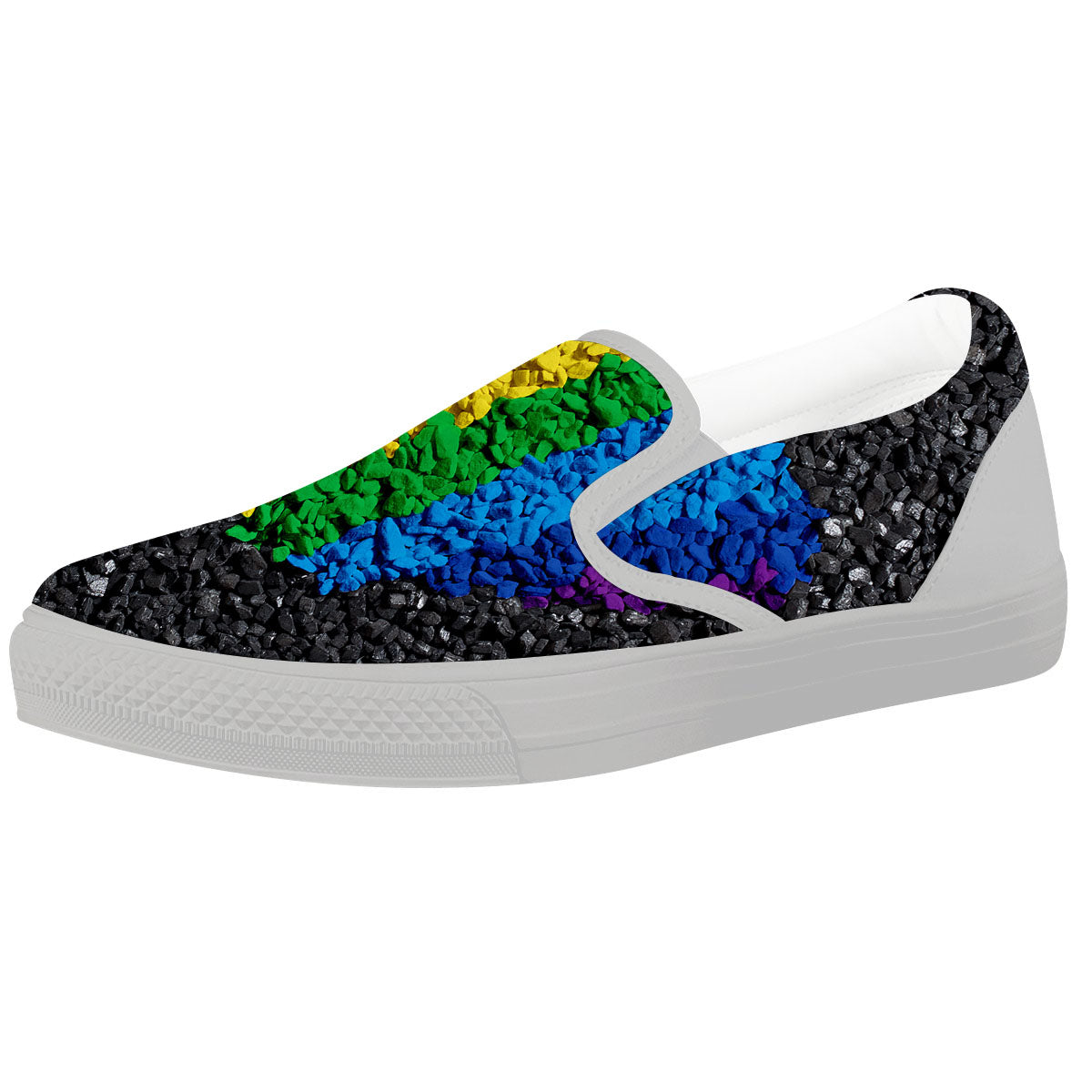Rainbow Heart Stones LGBT Pride Print White Slip On Shoes-grizzshop