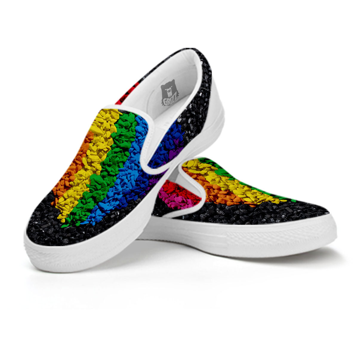 Rainbow Heart Stones LGBT Pride Print White Slip On Shoes-grizzshop