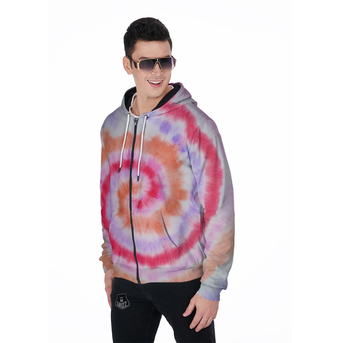 Rainbow Hippie Tie Dye Men's Zip Up Hoodie-grizzshop
