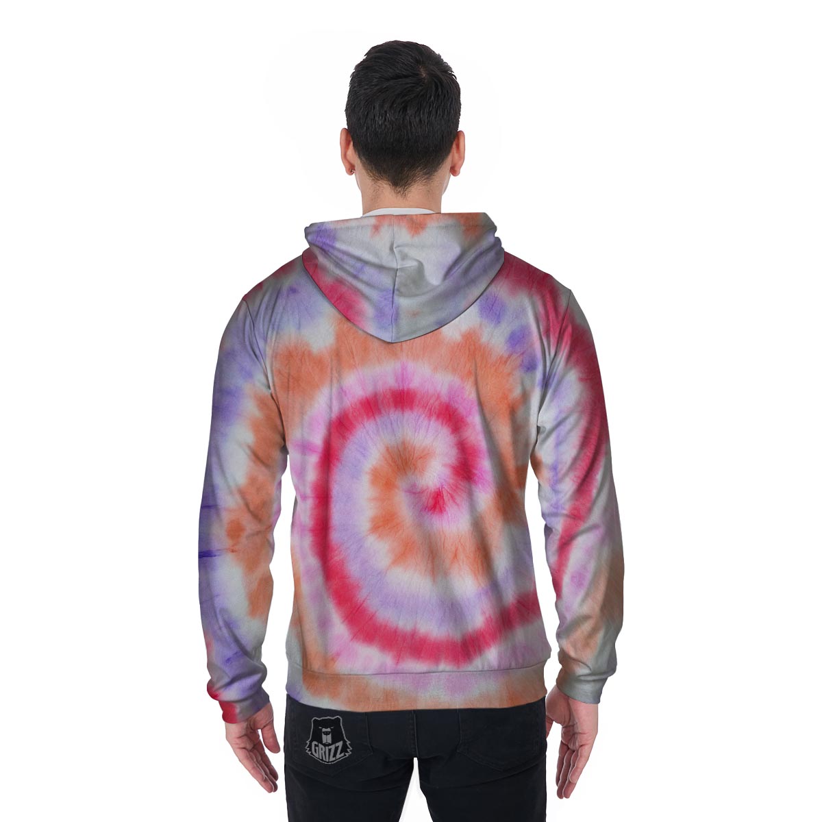 Rainbow Hippie Tie Dye Men's Zip Up Hoodie-grizzshop