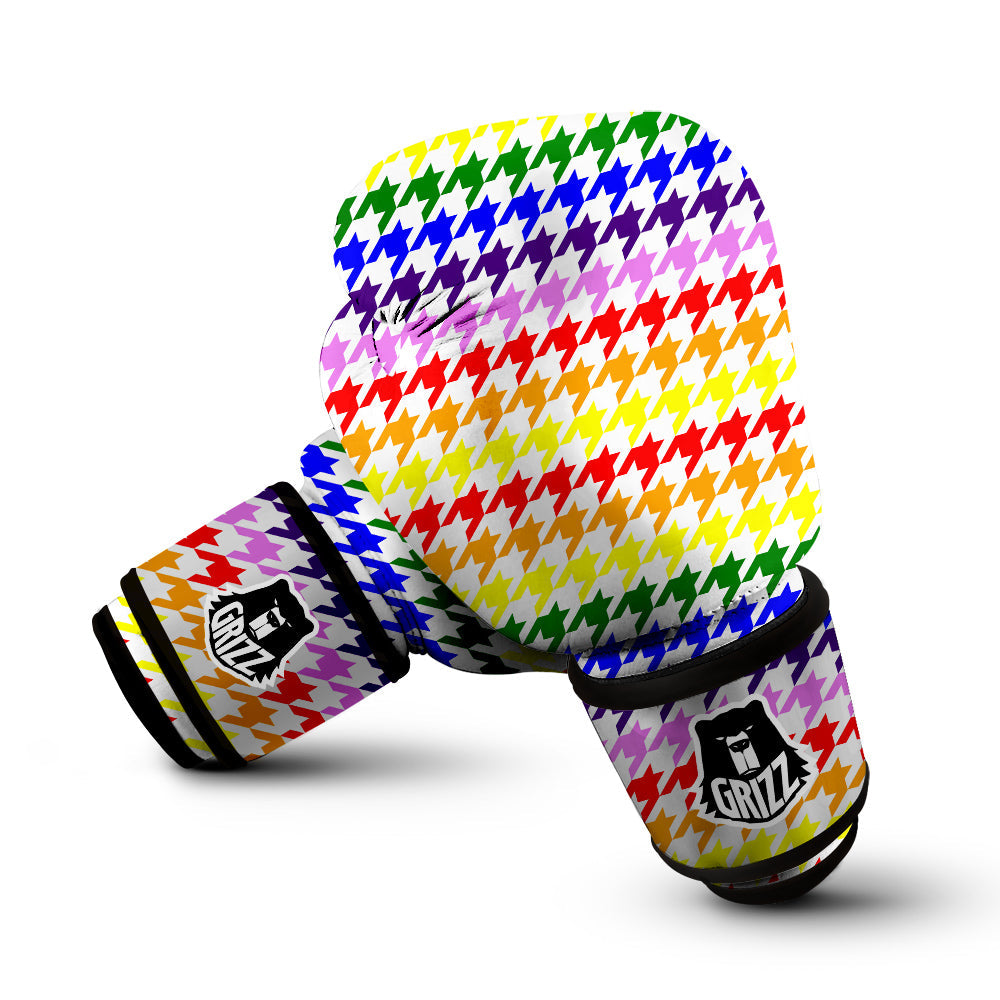 Rainbow Houndstooth Print Boxing Gloves-grizzshop