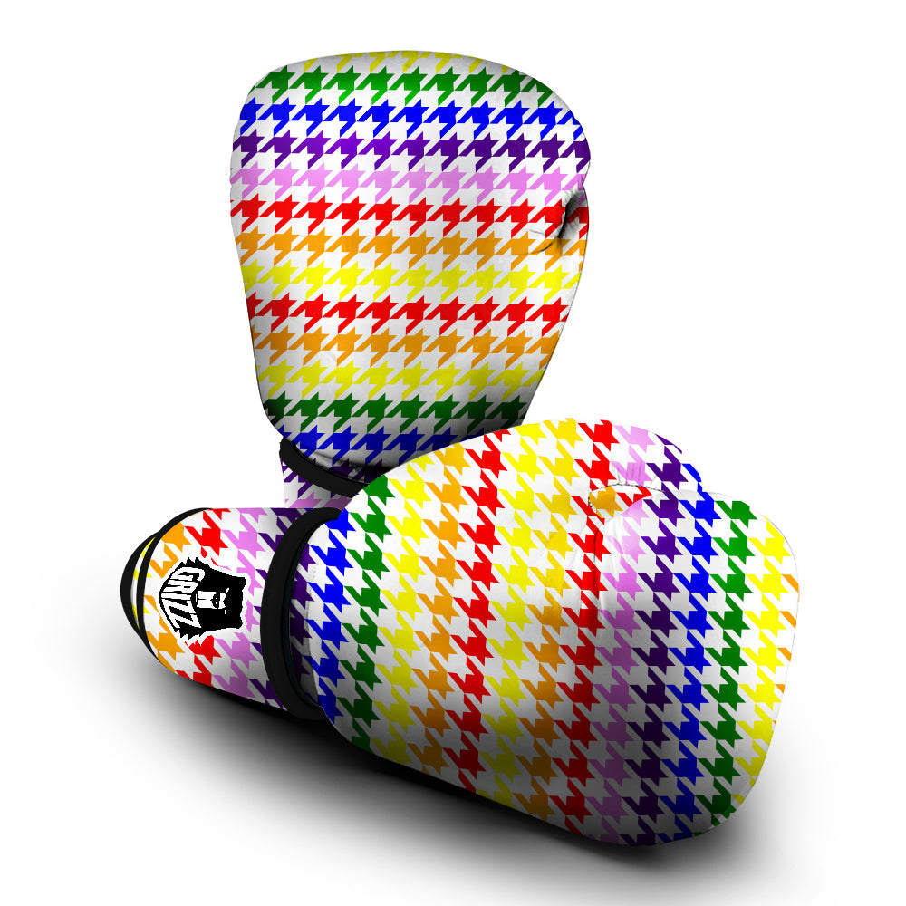 Rainbow Houndstooth Print Boxing Gloves-grizzshop