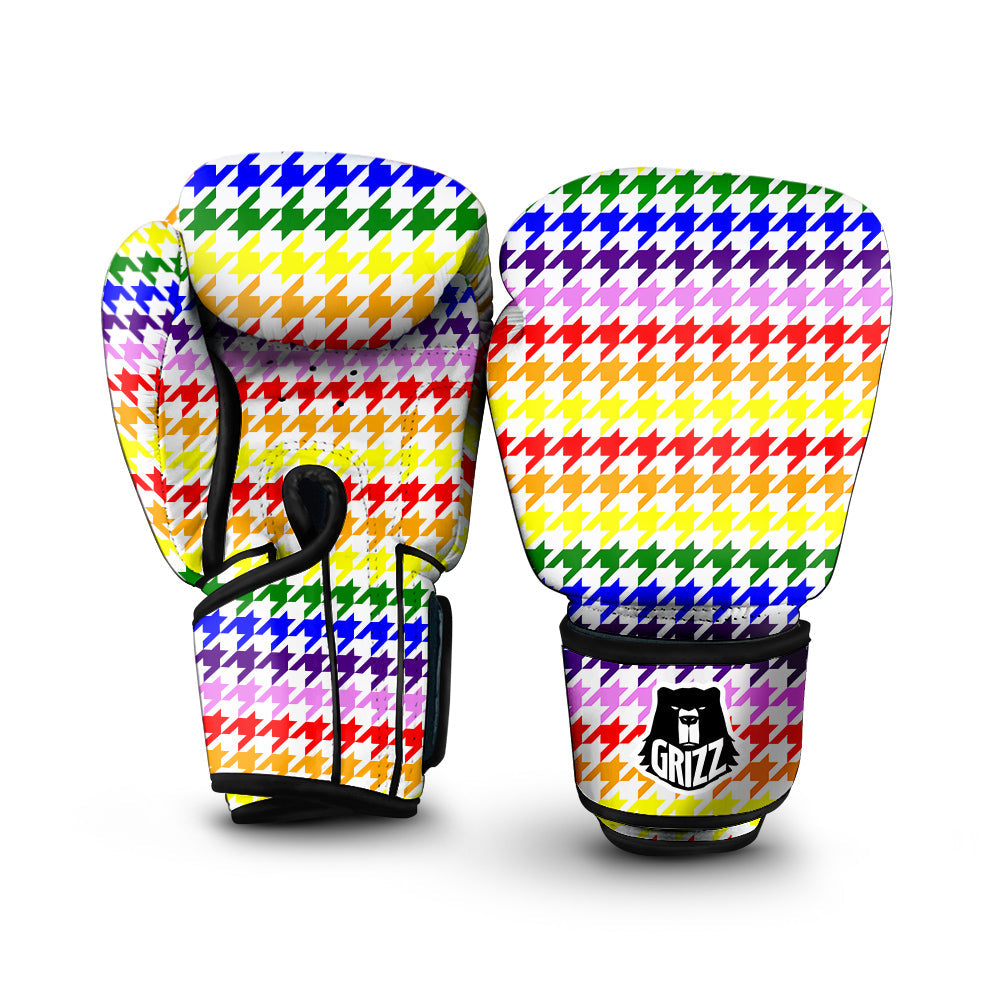 Rainbow Houndstooth Print Boxing Gloves-grizzshop
