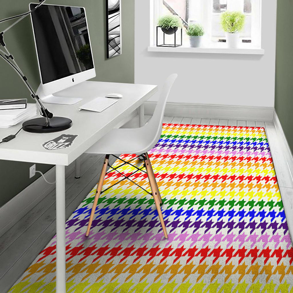 Rainbow Houndstooth Print Floor Mat-grizzshop