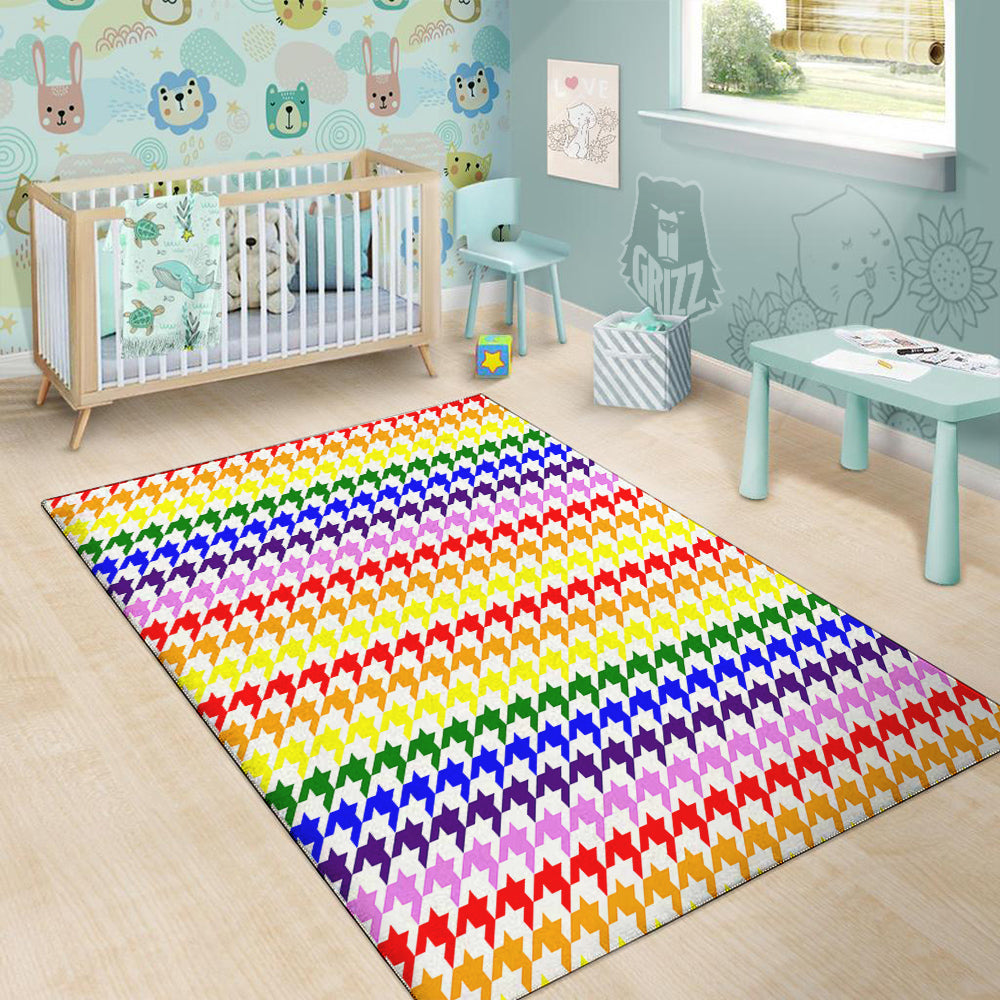 Rainbow Houndstooth Print Floor Mat-grizzshop