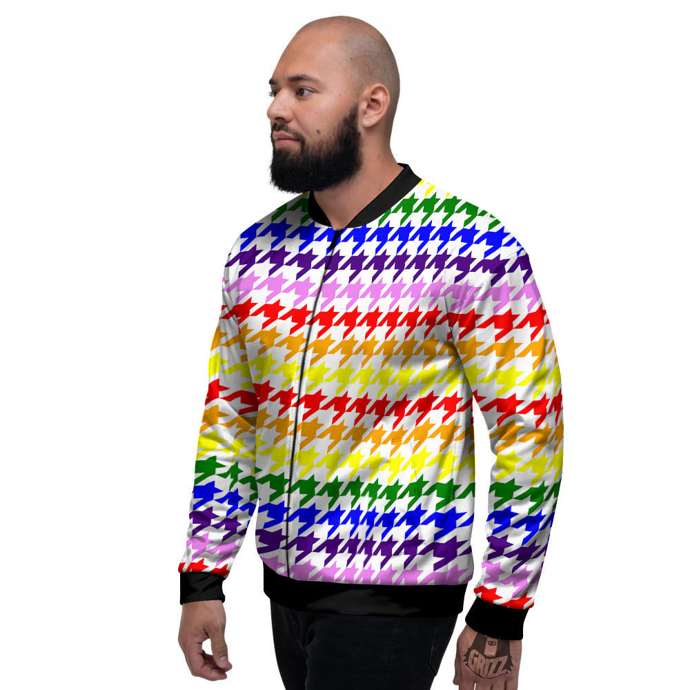 Rainbow Houndstooth Print Men's Bomber Jacket-grizzshop