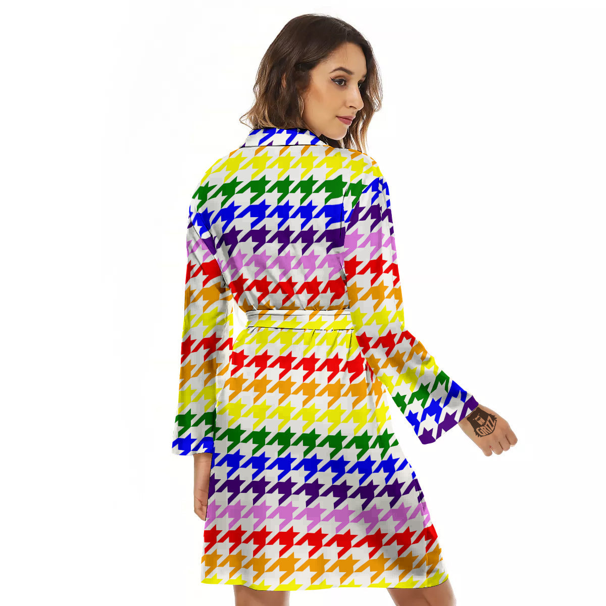 Rainbow Houndstooth Print Women's Robe-grizzshop