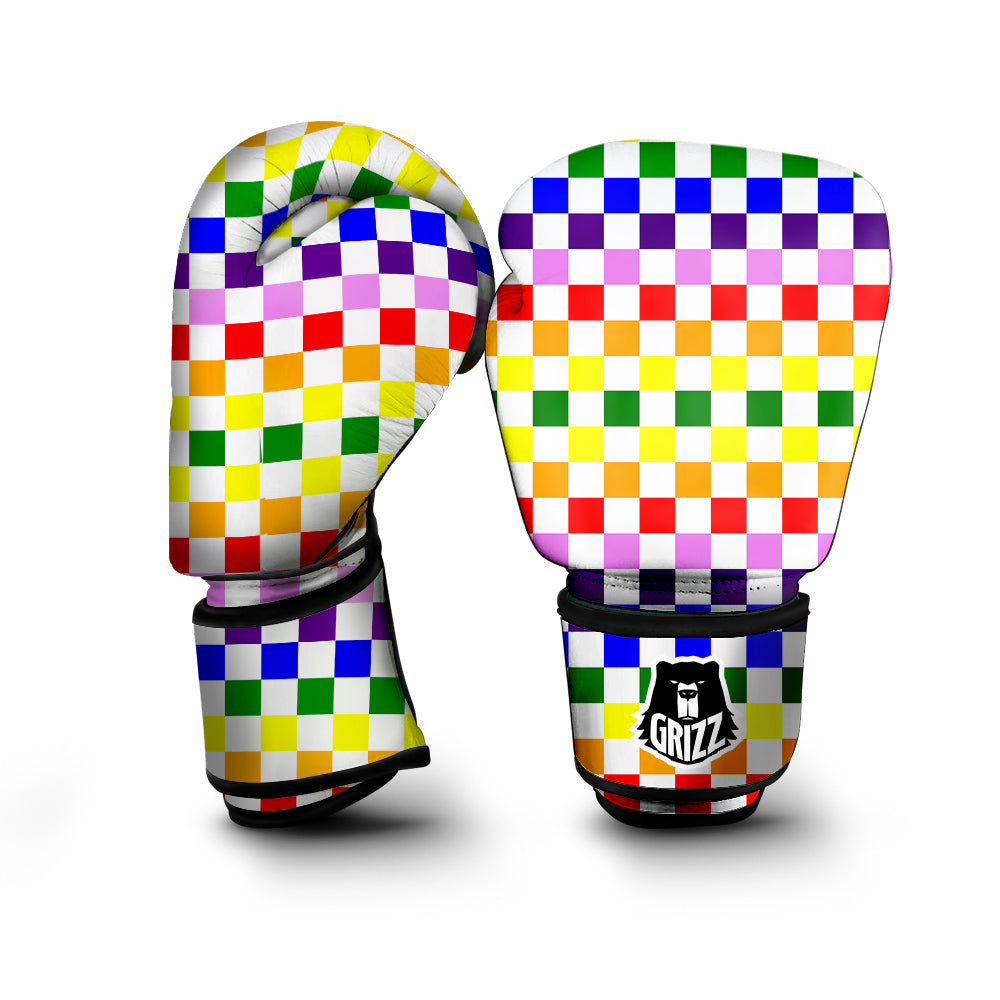 Rainbow LGBT Checkered Flag Print Boxing Gloves-grizzshop