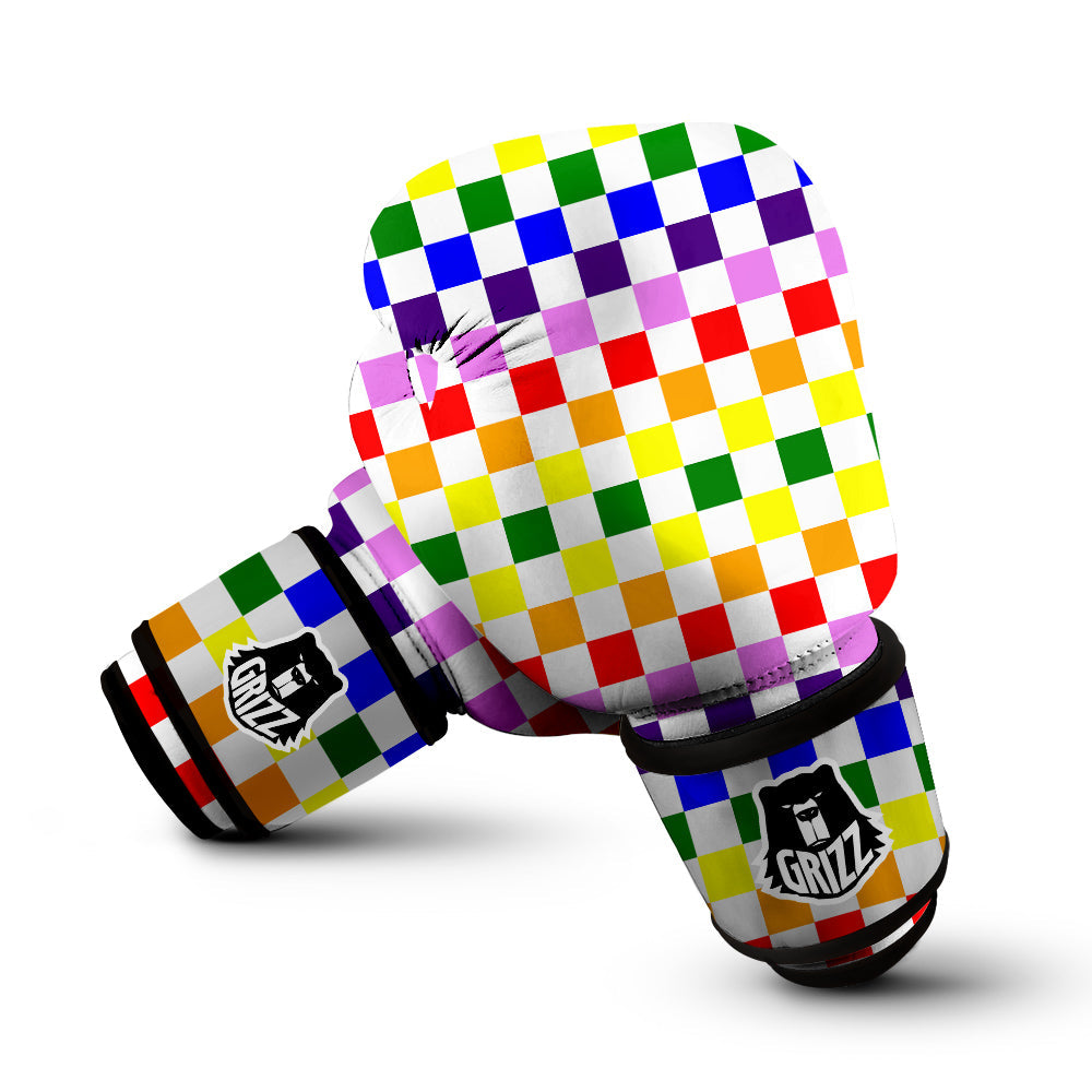 Rainbow LGBT Checkered Flag Print Boxing Gloves-grizzshop