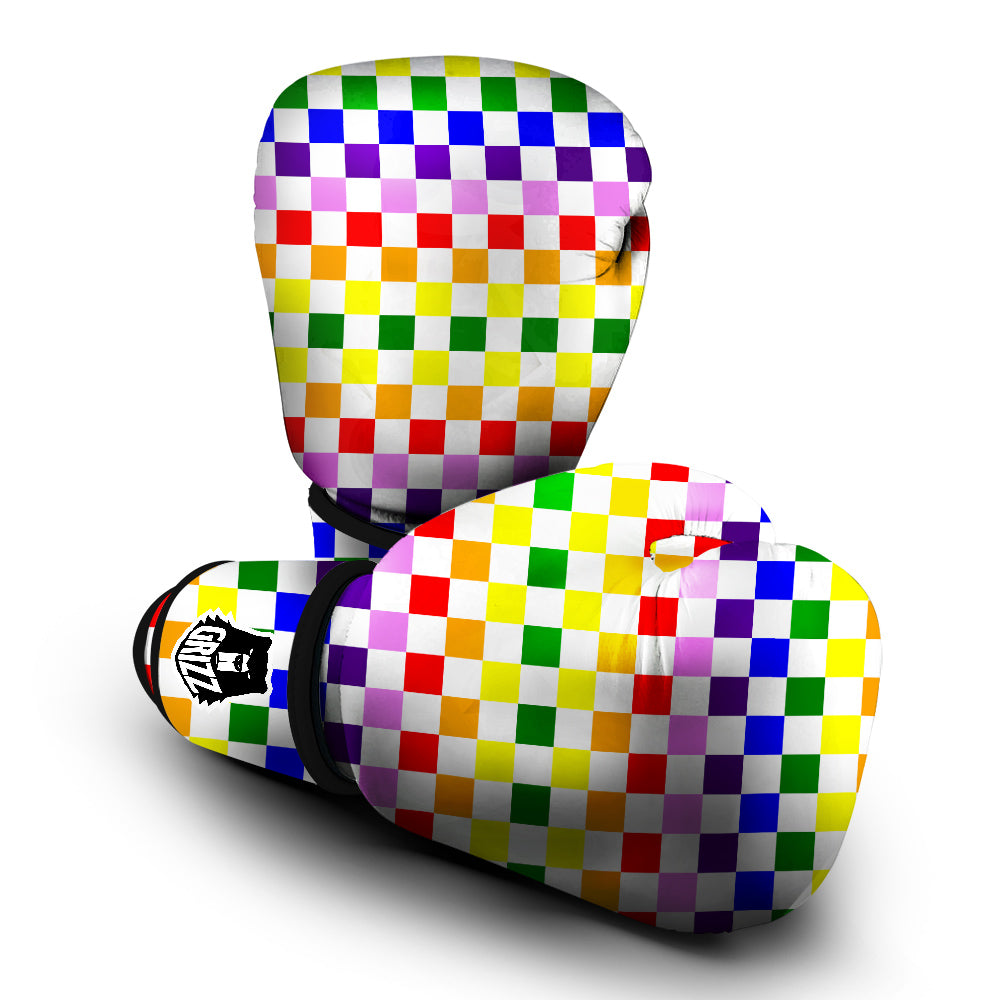 Rainbow LGBT Checkered Flag Print Boxing Gloves-grizzshop
