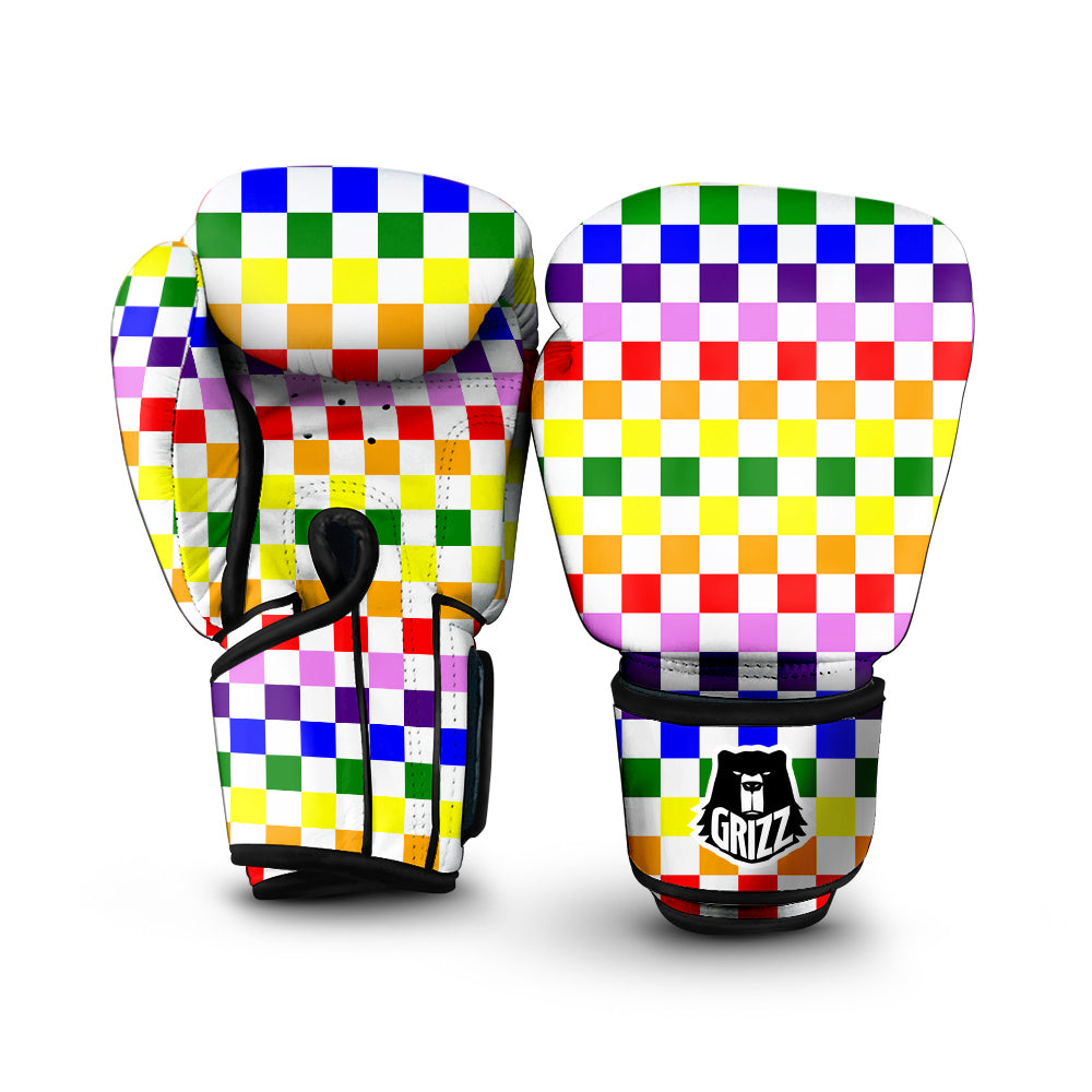 Rainbow LGBT Checkered Flag Print Boxing Gloves-grizzshop