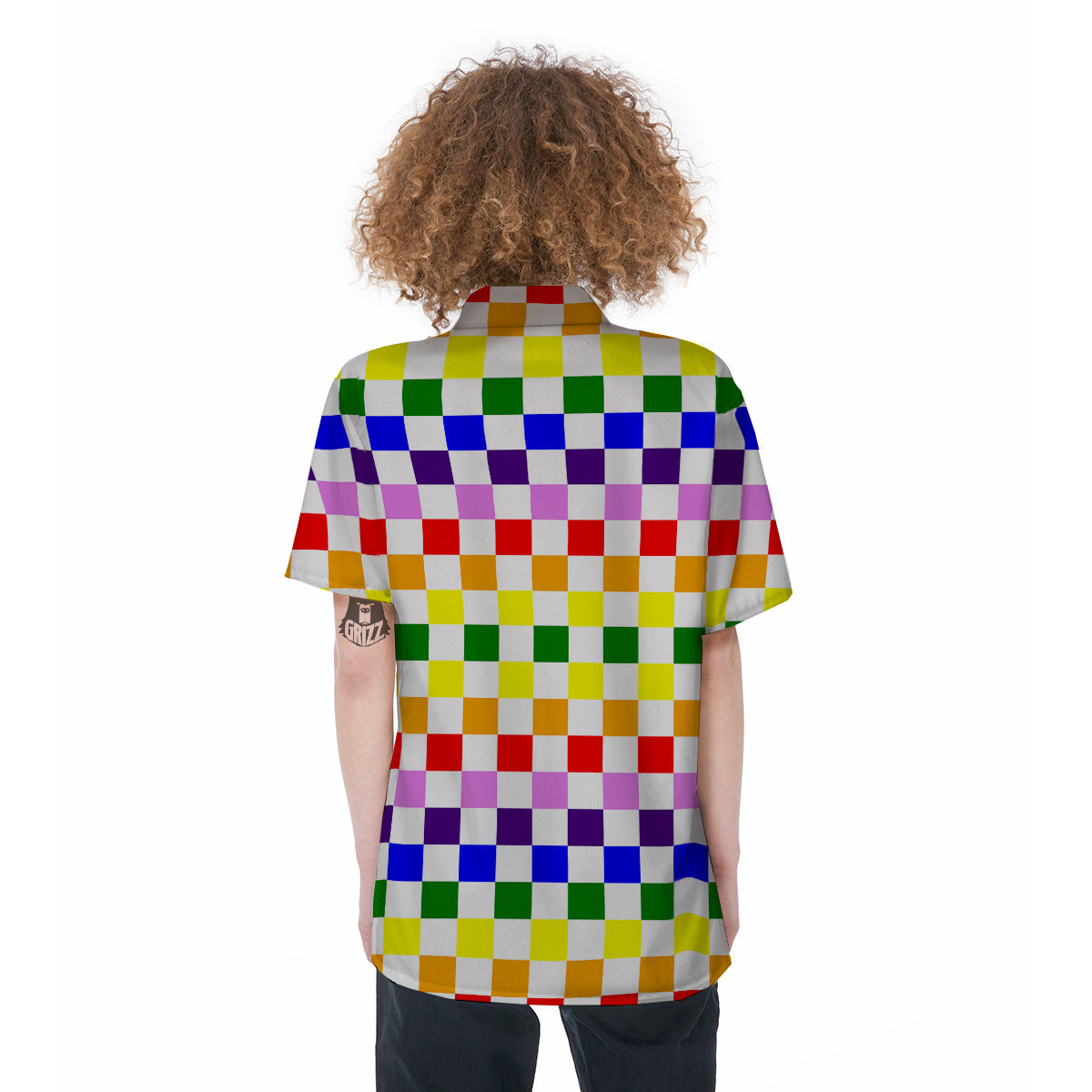 Rainbow LGBT Checkered Flag Print Women's Short Sleeve Shirts-grizzshop