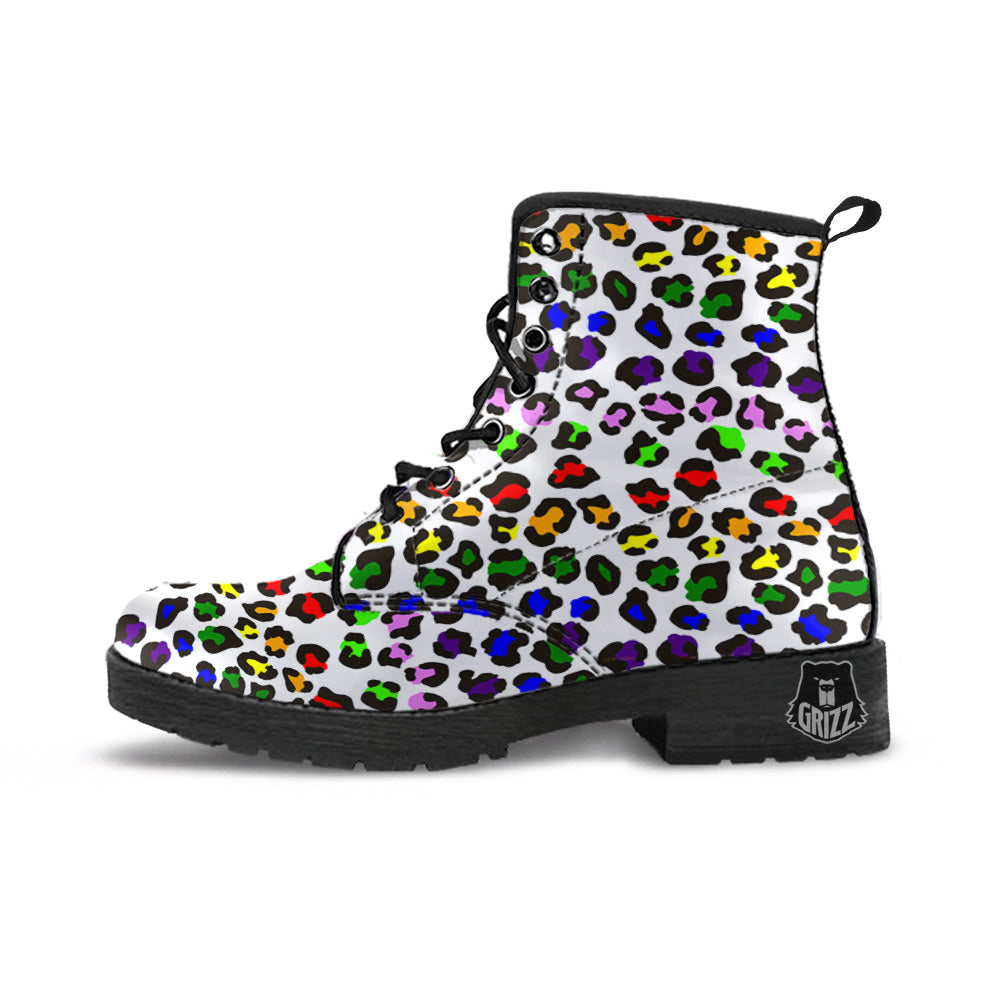 Rainbow LGBT Leopard Print Pattern Leather Boots-grizzshop