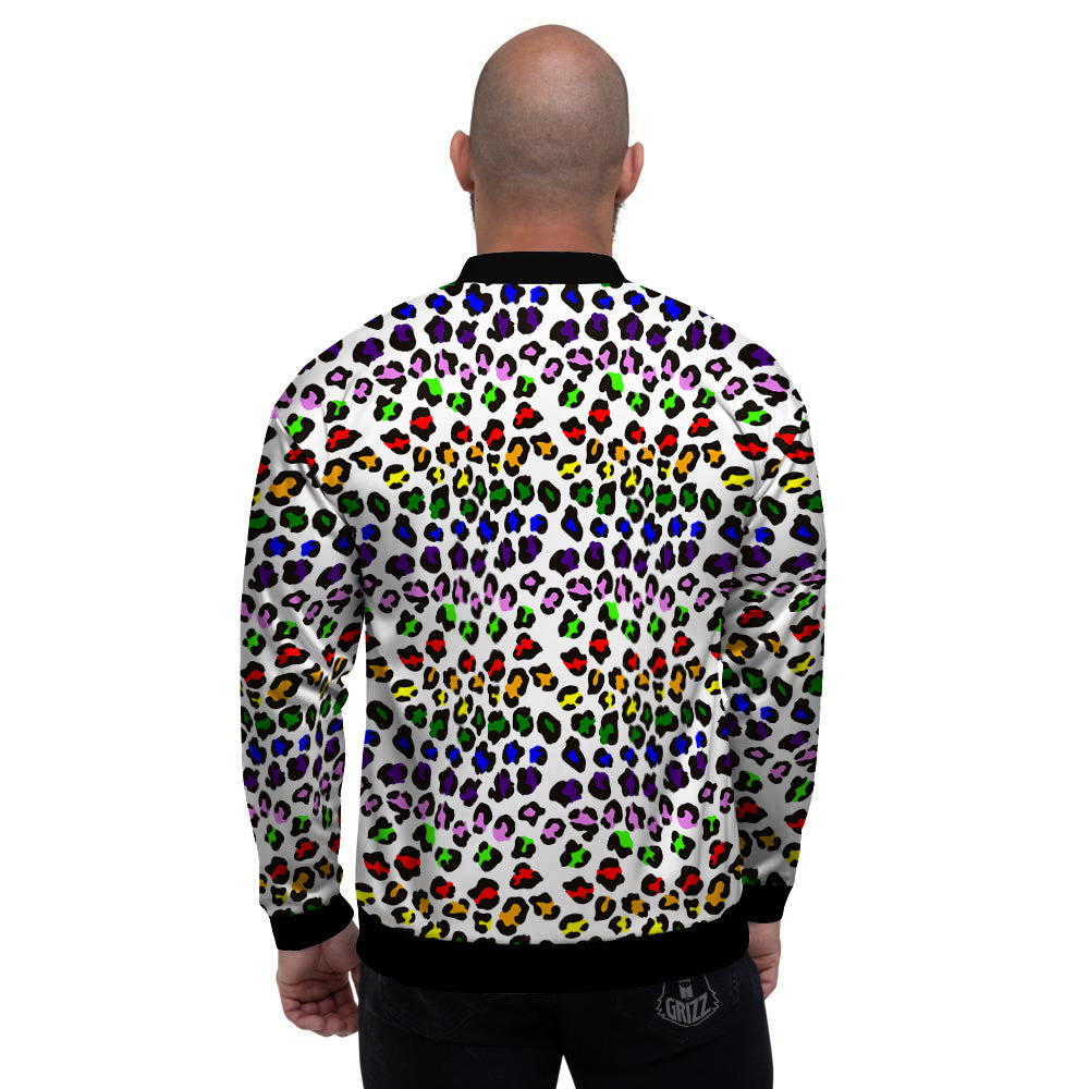 Rainbow LGBT Leopard Print Pattern Men's Bomber Jacket-grizzshop