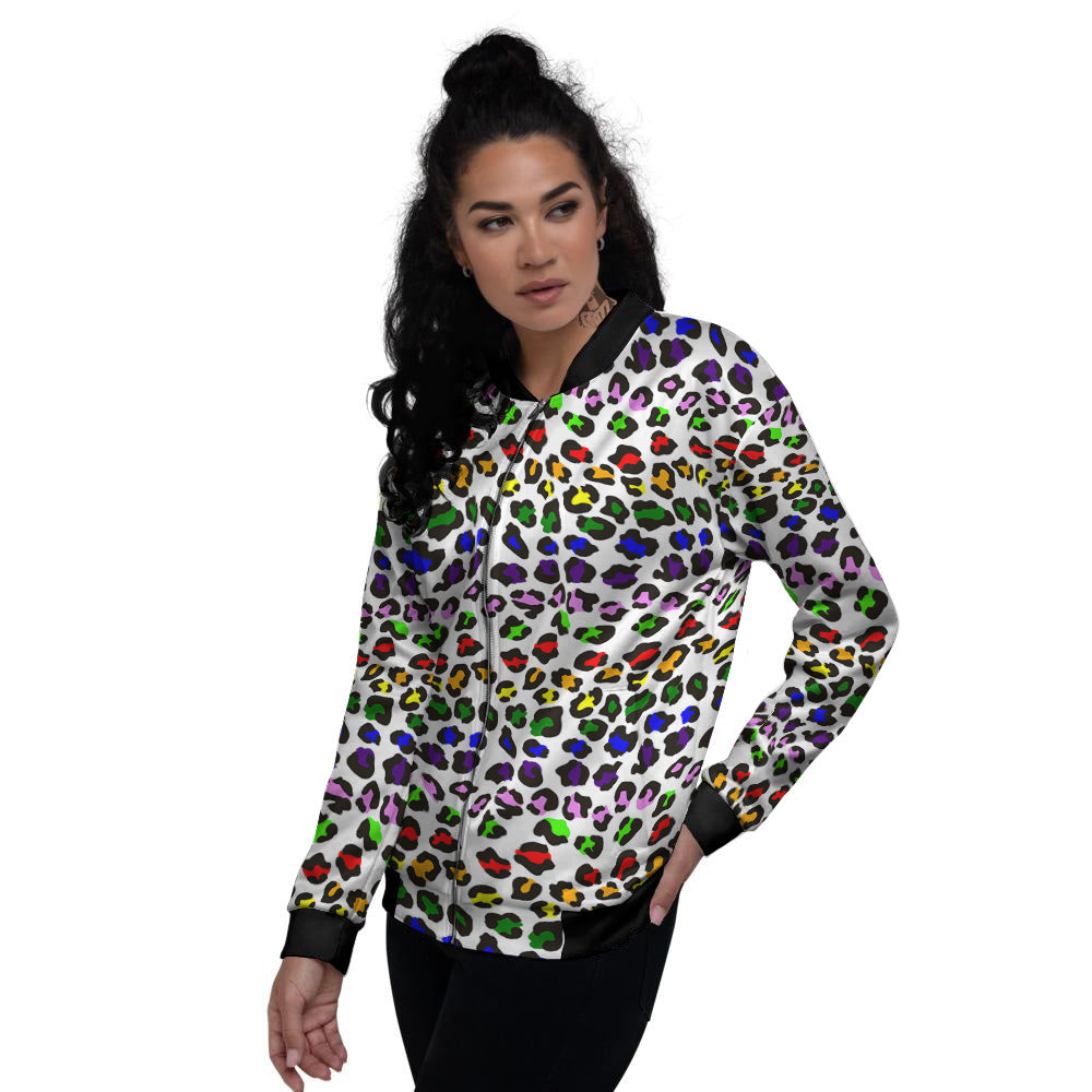 Rainbow LGBT Leopard Print Pattern Women's Bomber Jacket-grizzshop