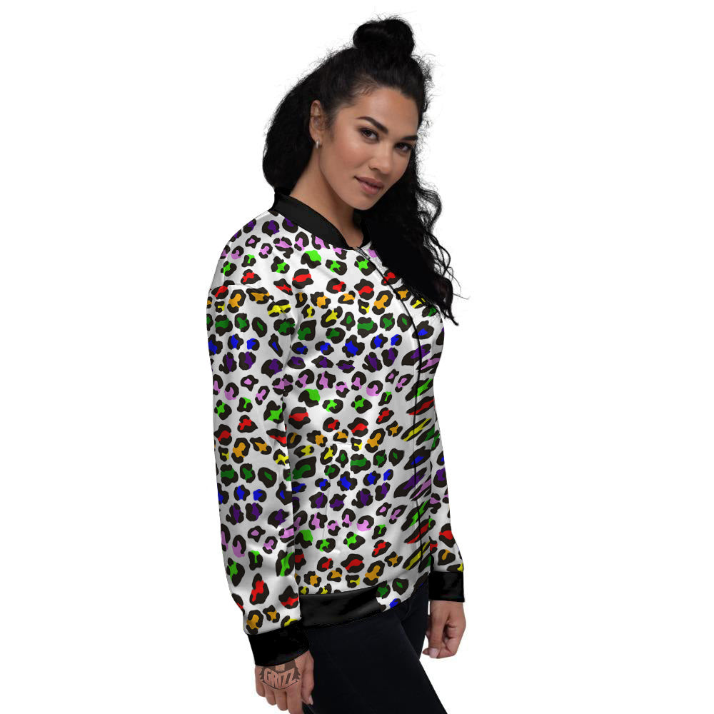 Rainbow LGBT Leopard Print Pattern Women's Bomber Jacket-grizzshop