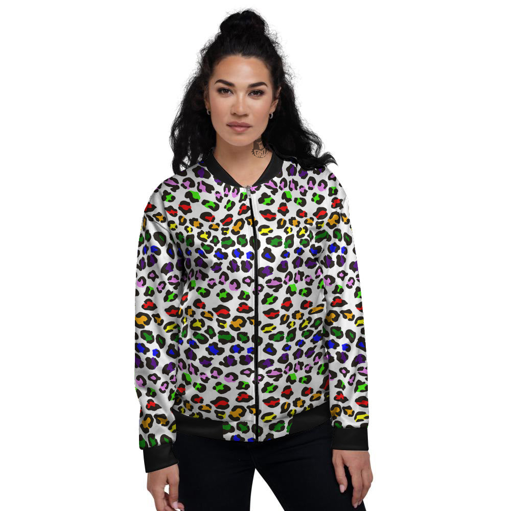Rainbow LGBT Leopard Print Pattern Women's Bomber Jacket-grizzshop