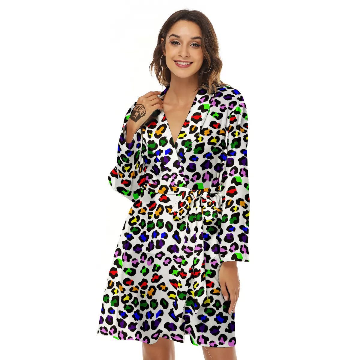Rainbow LGBT Leopard Print Pattern Women's Robe-grizzshop
