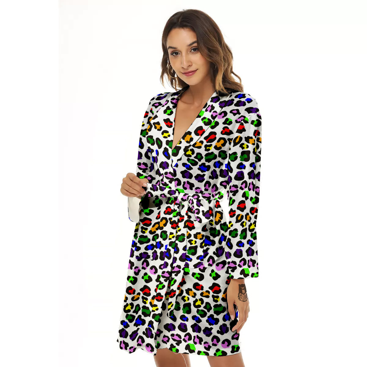 Rainbow LGBT Leopard Print Pattern Women's Robe-grizzshop