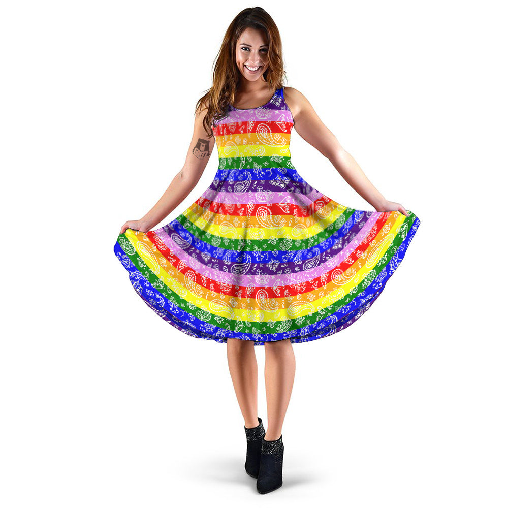 Rainbow LGBT Paisley Bandana Print Dress-grizzshop