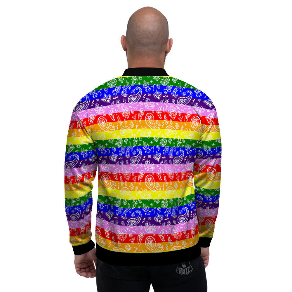 Rainbow LGBT Paisley Bandana Print Men's Bomber Jacket-grizzshop