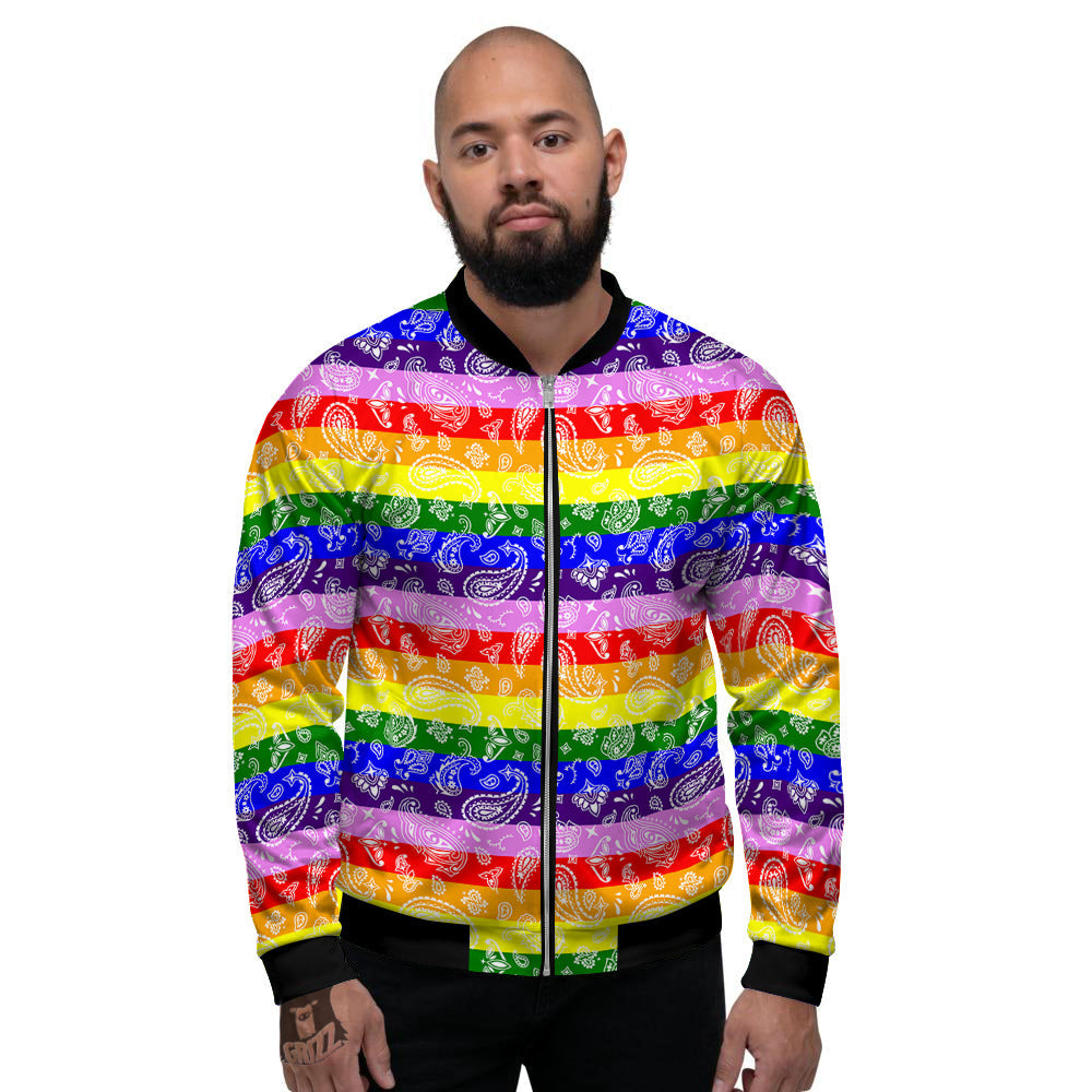 Rainbow LGBT Paisley Bandana Print Men's Bomber Jacket-grizzshop