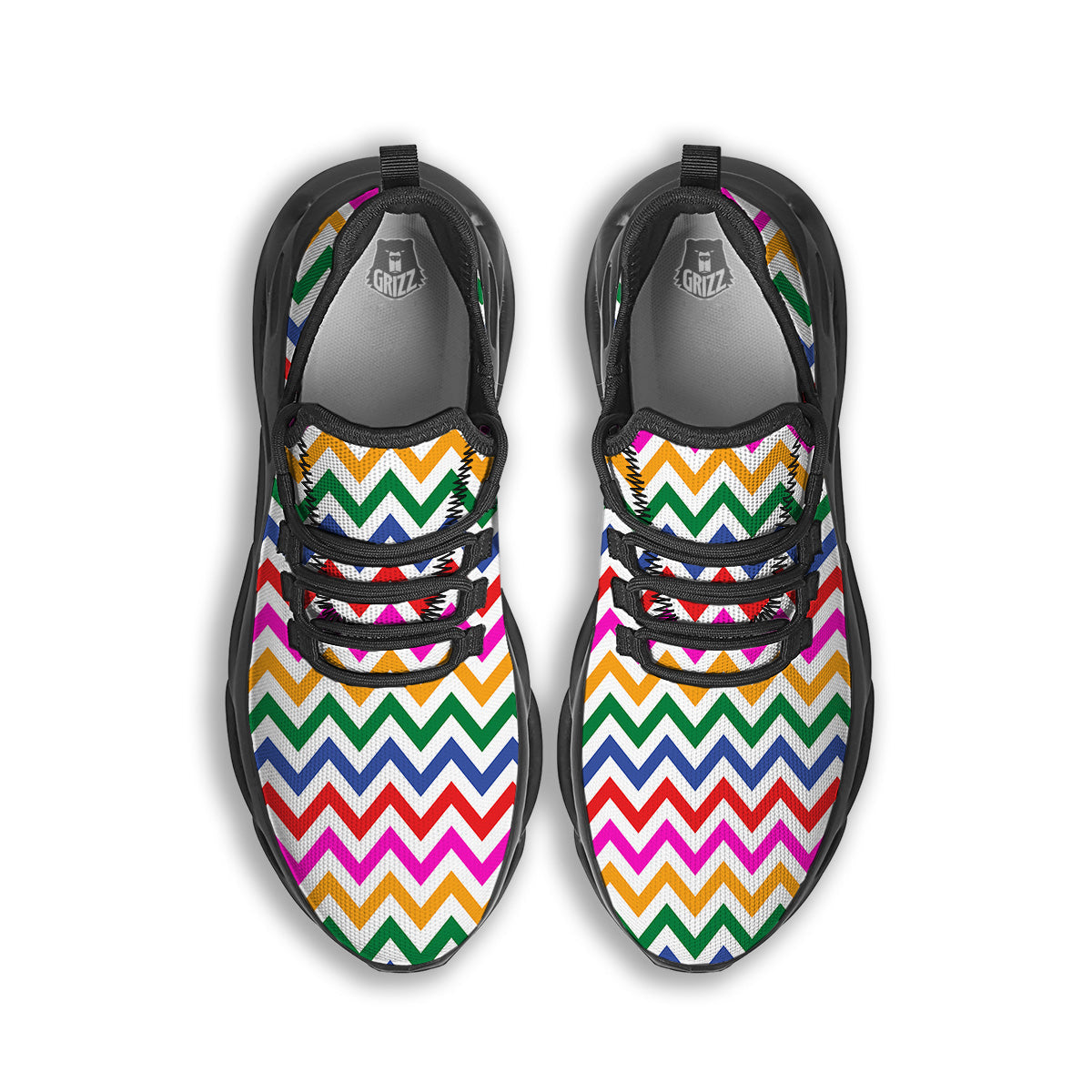 Rainbow LGBT Zigzag Print Pattern Black Running Shoes-grizzshop