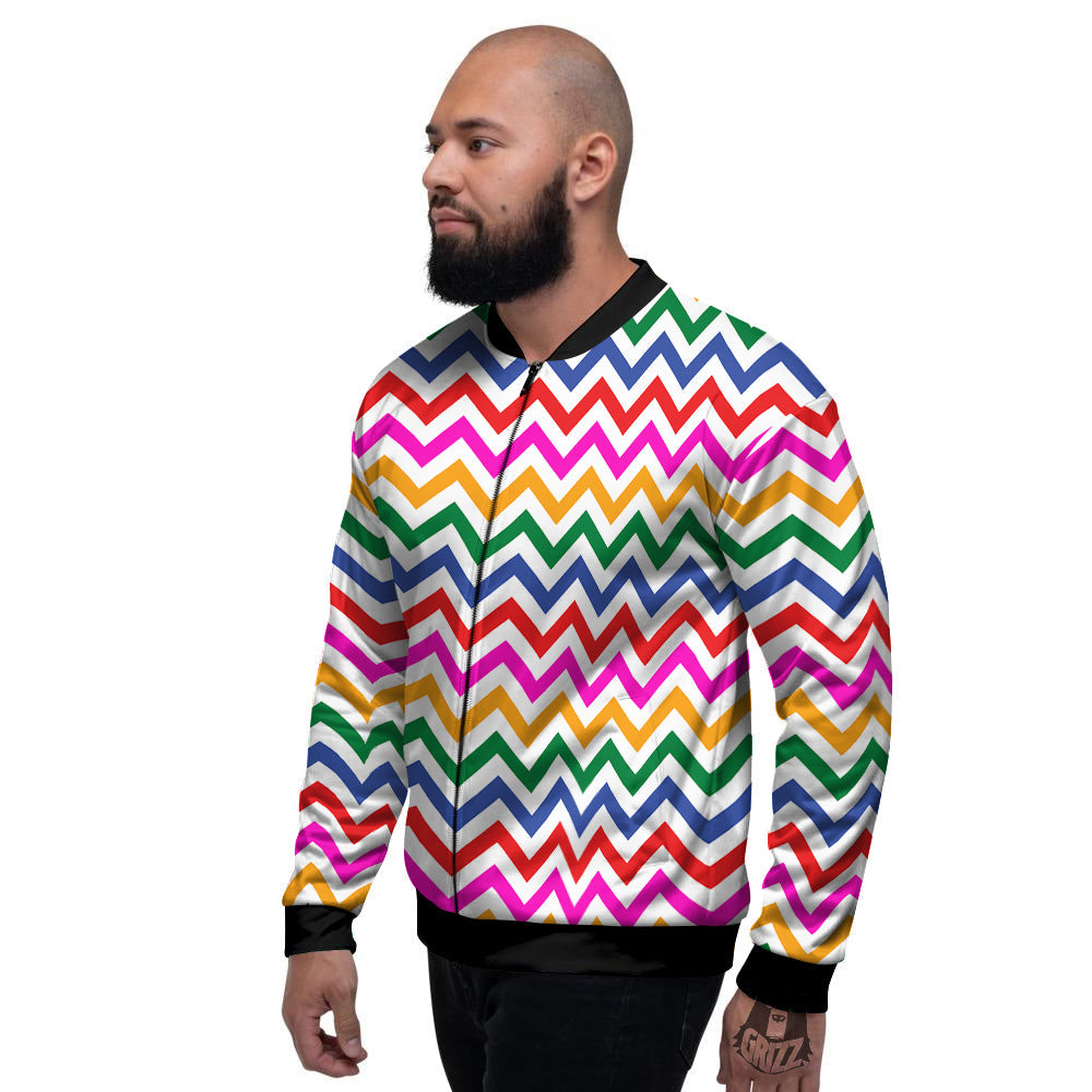 Rainbow LGBT Zigzag Print Pattern Men's Bomber Jacket-grizzshop
