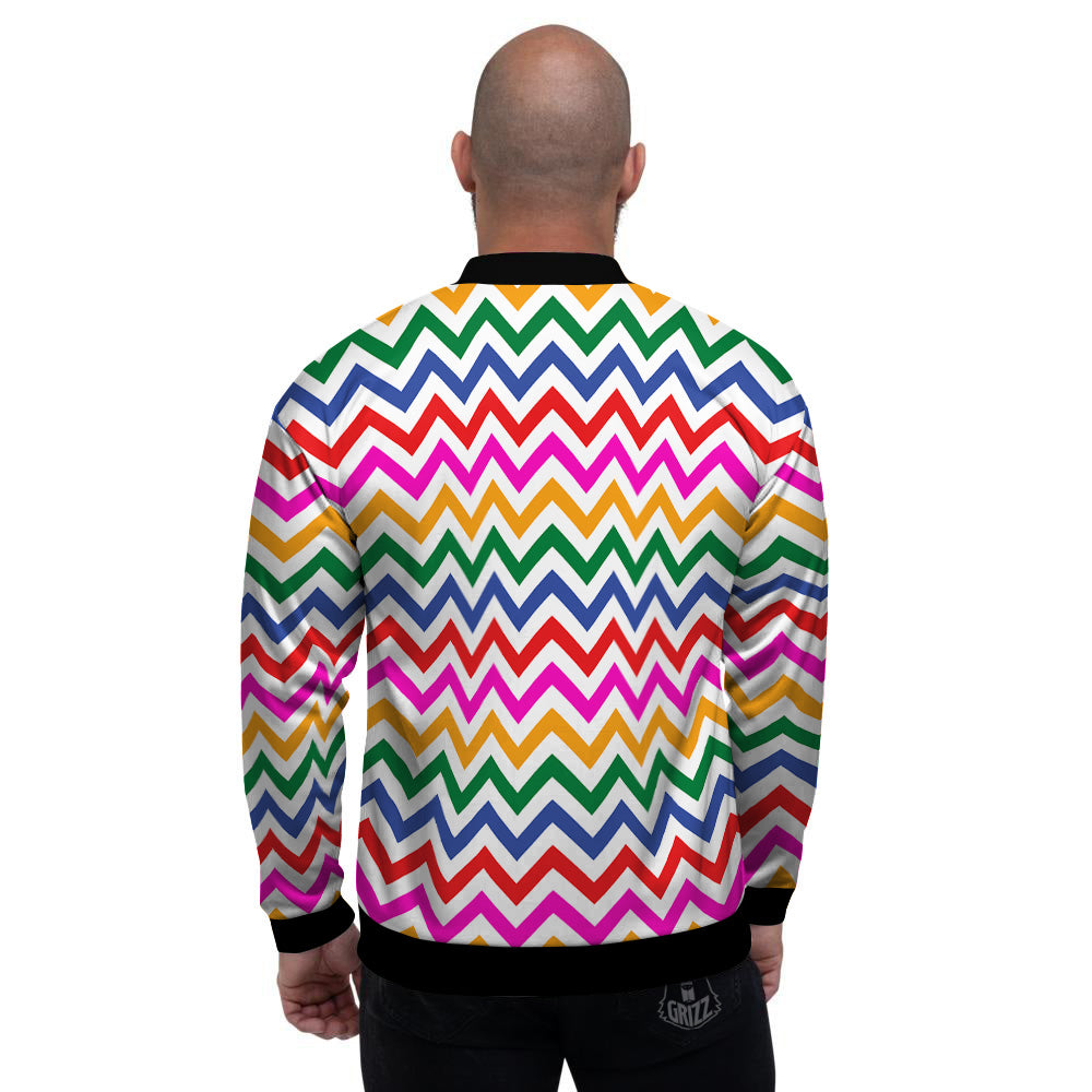 Rainbow LGBT Zigzag Print Pattern Men's Bomber Jacket-grizzshop