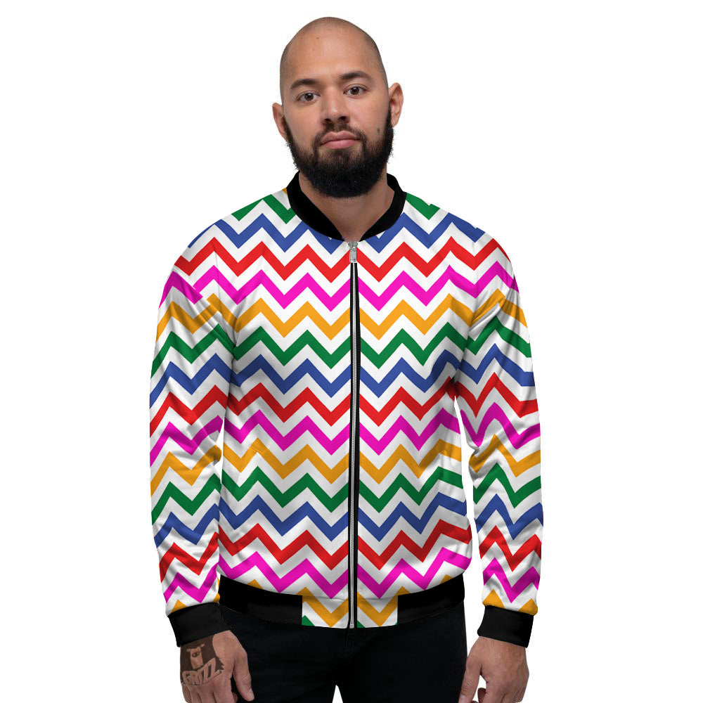 Rainbow LGBT Zigzag Print Pattern Men's Bomber Jacket-grizzshop