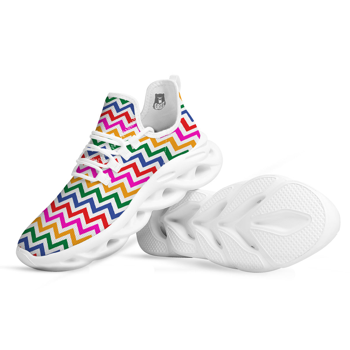 Rainbow LGBT Zigzag Print Pattern White Running Shoes-grizzshop