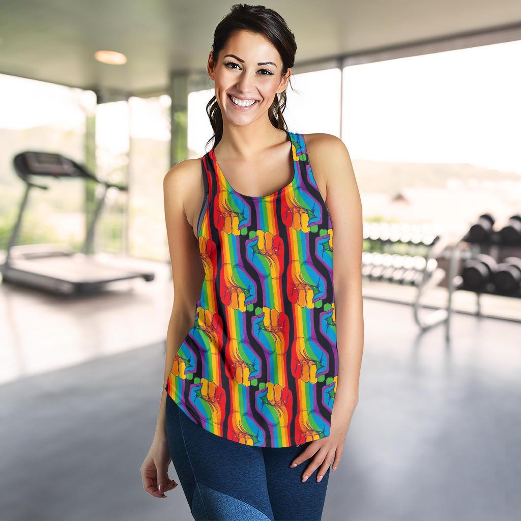 Rainbow Lgbt Pride Pattern Print Racerback Tank Tops-grizzshop