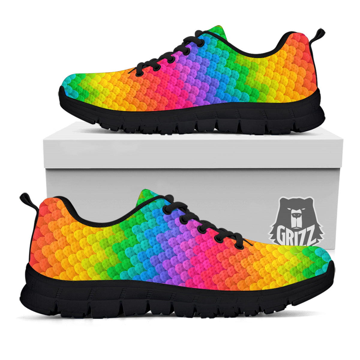 Rainbow Light Blobs Print Pattern Black Sneaker-grizzshop