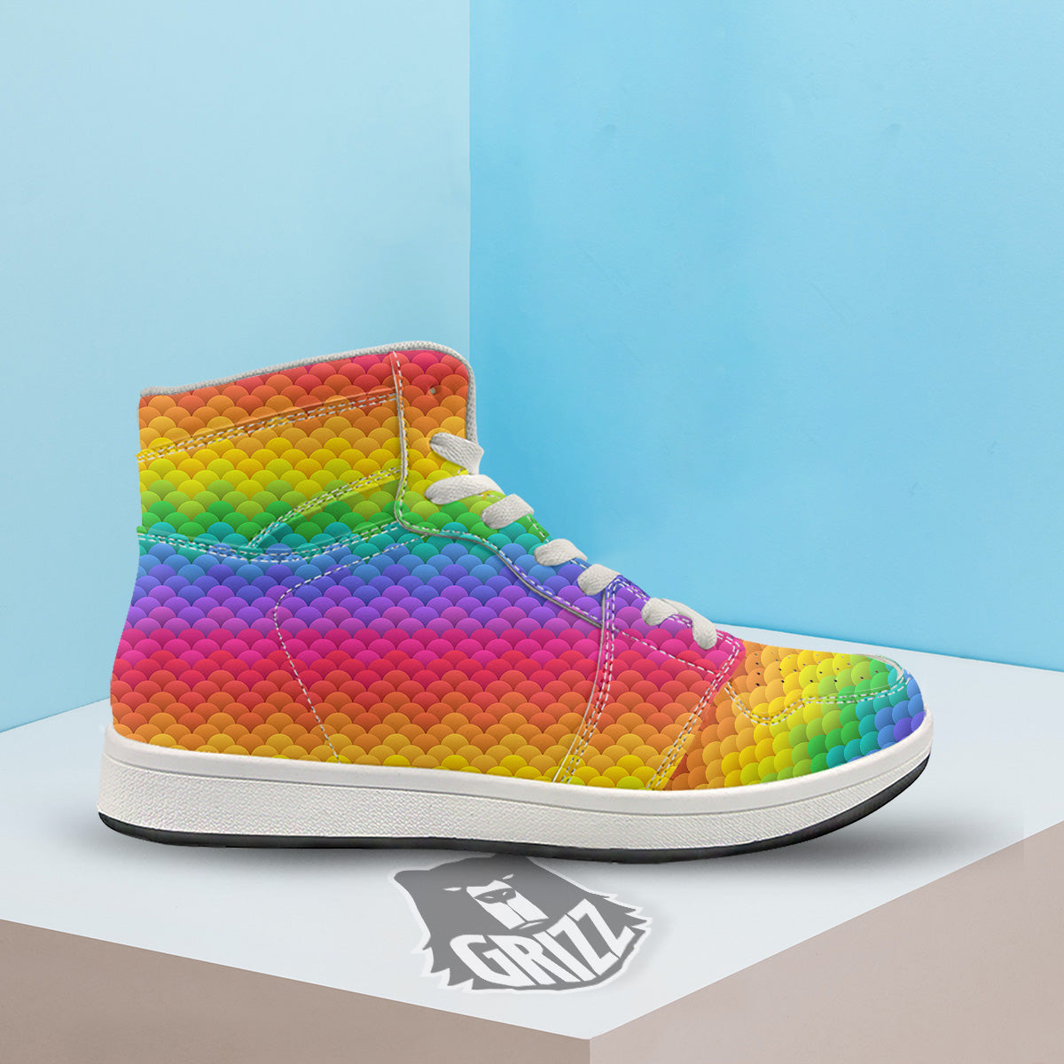 Rainbow Light Blobs Print Pattern High Top Sneakers-grizzshop