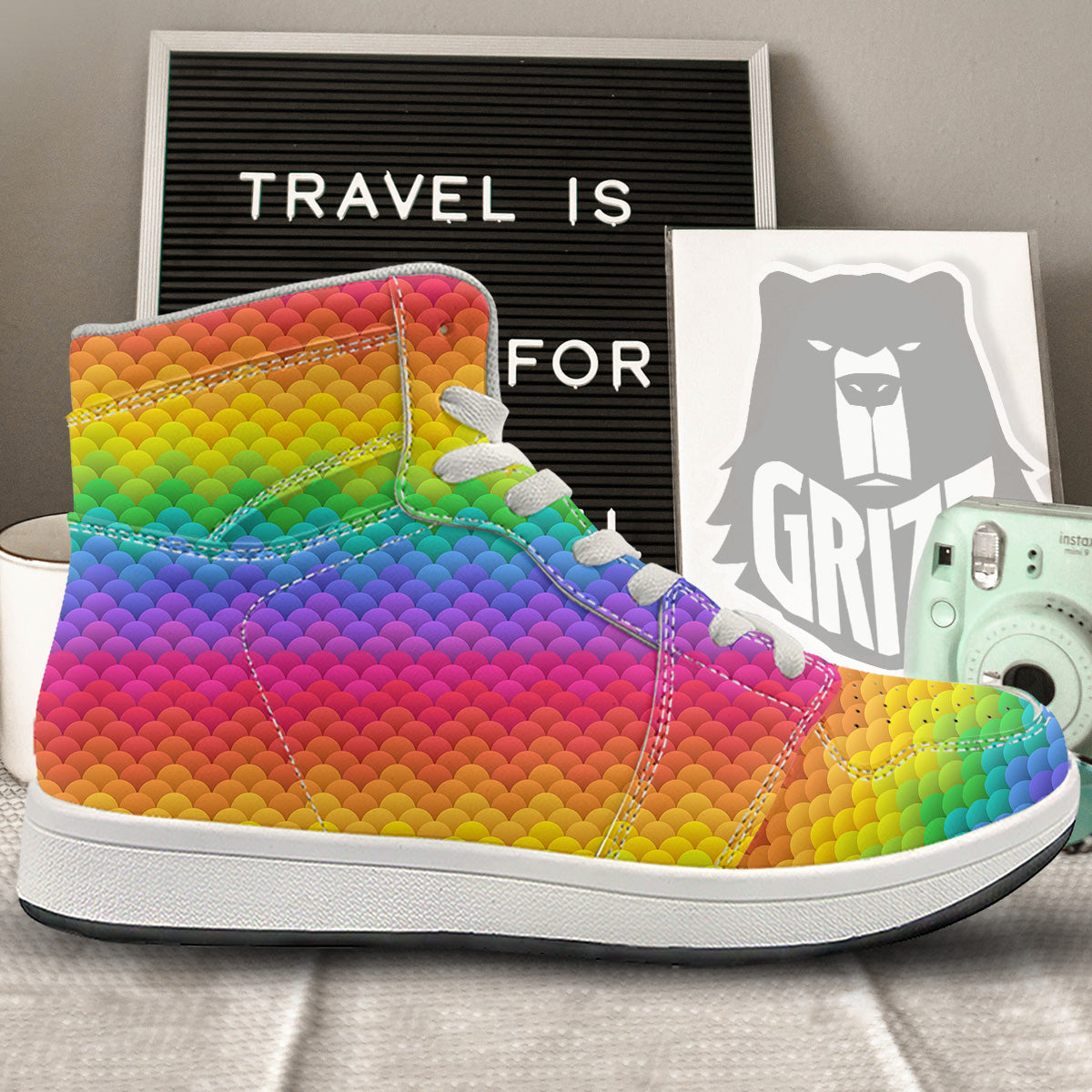 Rainbow Light Blobs Print Pattern High Top Sneakers-grizzshop