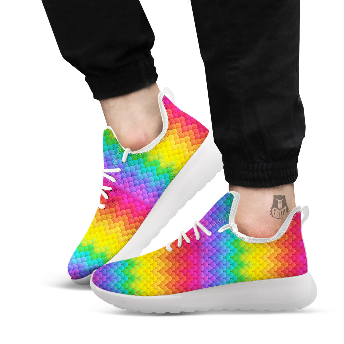 Rainbow Light Blobs Print Pattern White Athletic Shoes-grizzshop